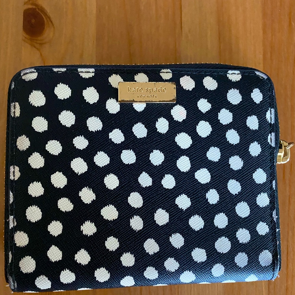 Kate Spade leather wallet black with white dots
